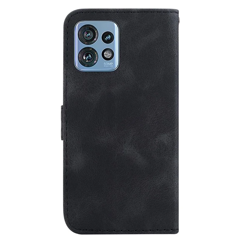 For Motorola Moto X40 5G / Edge 40 Pro 5G / Edge+ (2023) 5G 7-Shape Imprinted Leather Phone Shell Folding Stand Wallet Case - Black