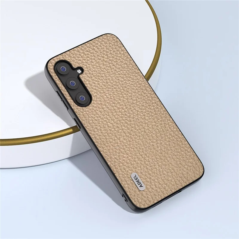 ABEEL For Samsung Galaxy S23 FE Phone Cover Litchi Texture Cowhide Leather Coated PC+TPU Case - Khaki
