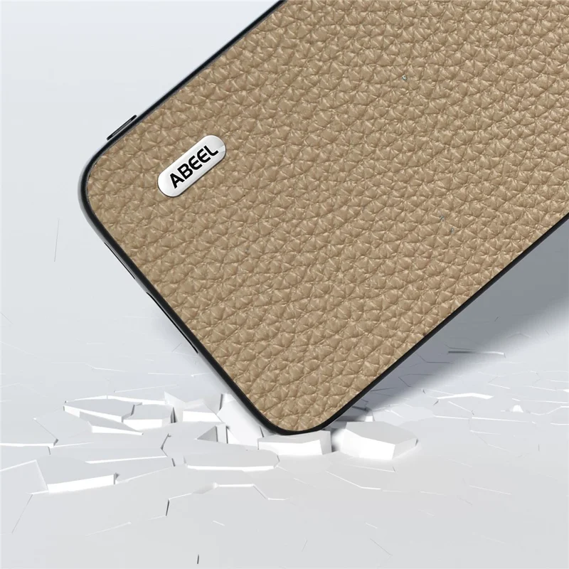 ABEEL For Samsung Galaxy S23 FE Phone Cover Litchi Texture Cowhide Leather Coated PC+TPU Case - Khaki