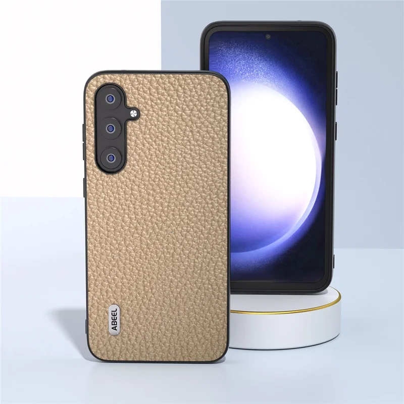 ABEEL For Samsung Galaxy S23 FE Phone Cover Litchi Texture Cowhide Leather Coated PC+TPU Case - Khaki
