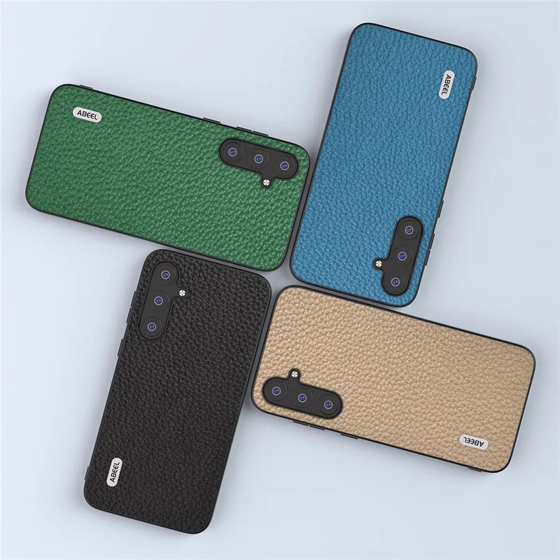ABEEL For Samsung Galaxy S23 FE Phone Cover Litchi Texture Cowhide Leather Coated PC+TPU Case - Khaki