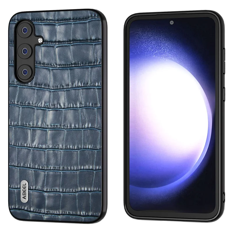 ABEEL For Samsung Galaxy S23 FE Cowhide Leather Coating Phone Cover Crocodile Texture TPU + PC Case - Blue