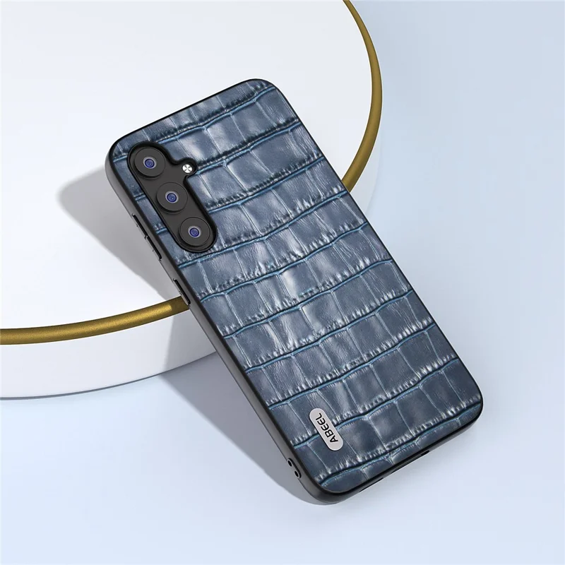 ABEEL For Samsung Galaxy S23 FE Cowhide Leather Coating Phone Cover Crocodile Texture TPU + PC Case - Blue