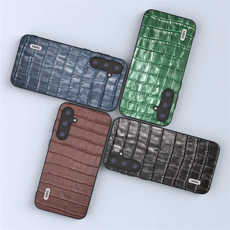 ABEEL For Samsung Galaxy S23 FE Cowhide Leather Coating Phone Cover Crocodile Texture TPU + PC Case - Blue