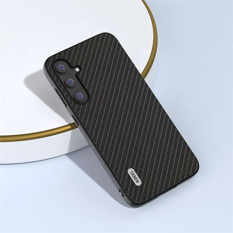 ABEEL For Samsung Galaxy S23 FE Leather Coated PC+TPU Case Carbon Fiber Texture Phone Cover - Black