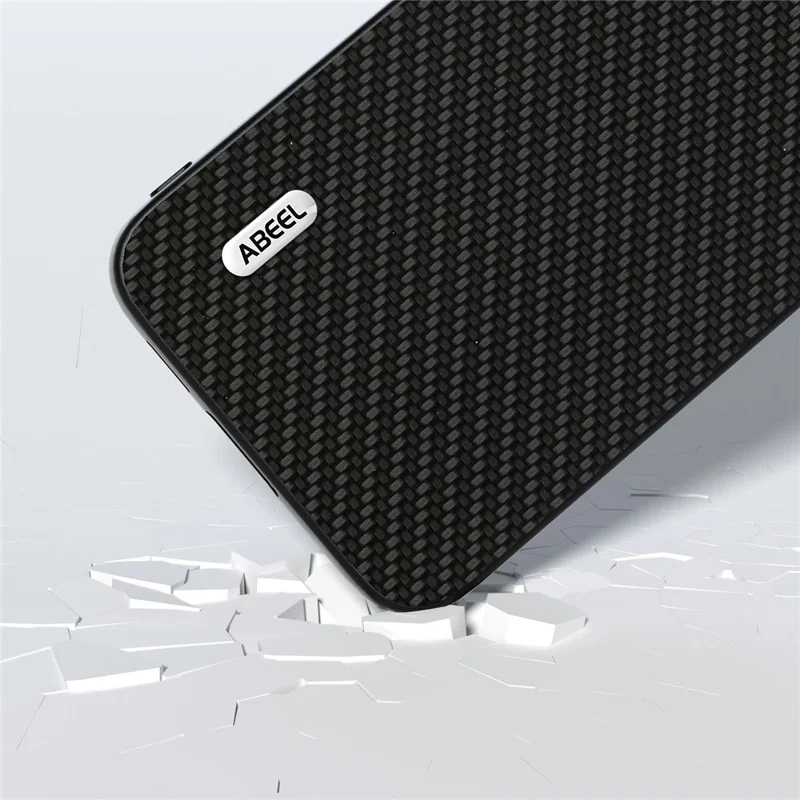 ABEEL For Samsung Galaxy S23 FE Leather Coated PC+TPU Case Carbon Fiber Texture Phone Cover - Black