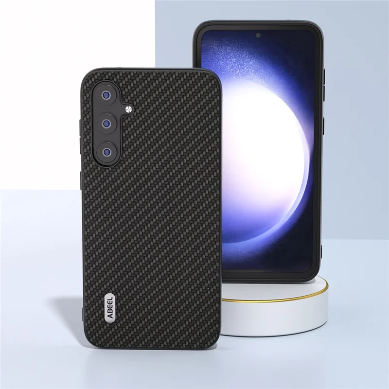 ABEEL For Samsung Galaxy S23 FE Leather Coated PC+TPU Case Carbon Fiber Texture Phone Cover - Black