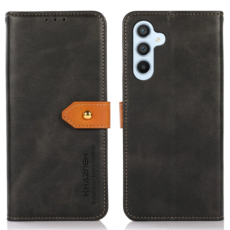 KHAZNEH für Samsung Galaxy F34 5G / M34 5G Handyhülle Cowhide Textur Ständer Wallet PU-Leder Schale - Schwarz