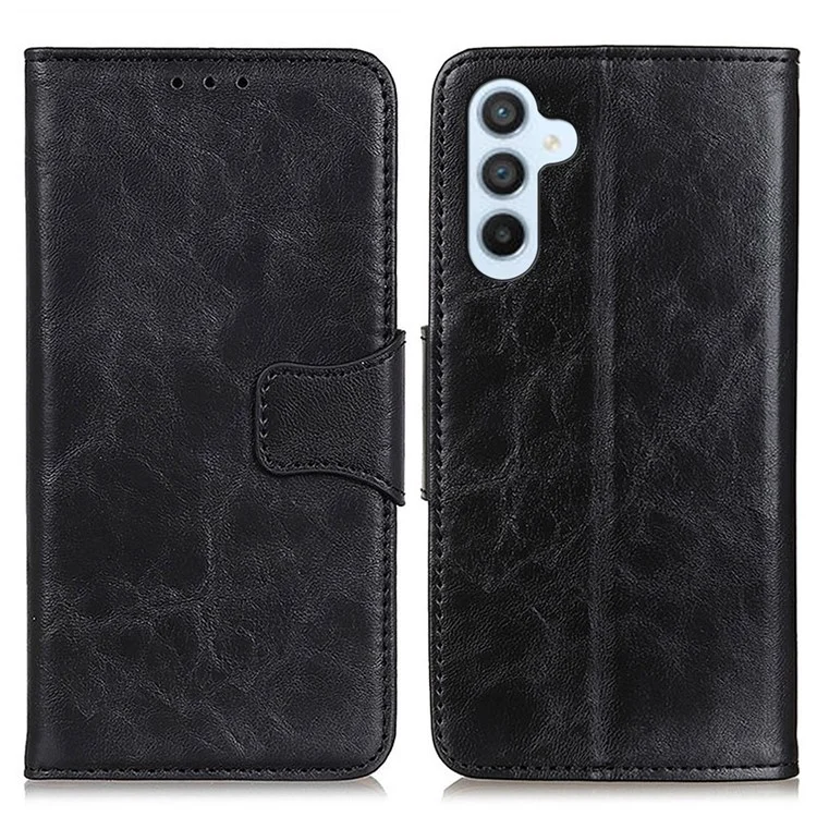 For Samsung Galaxy F34 5G / M34 5G Split Leather Case Crazy Horse Texture Wallet Stand Phone Cover - Black