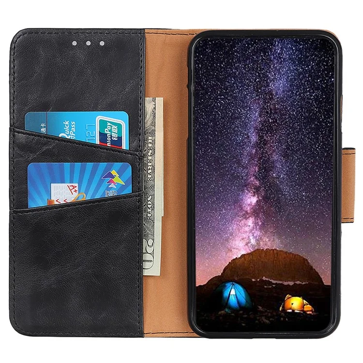 For Samsung Galaxy F34 5G / M34 5G Split Leather Case Crazy Horse Texture Wallet Stand Phone Cover - Black