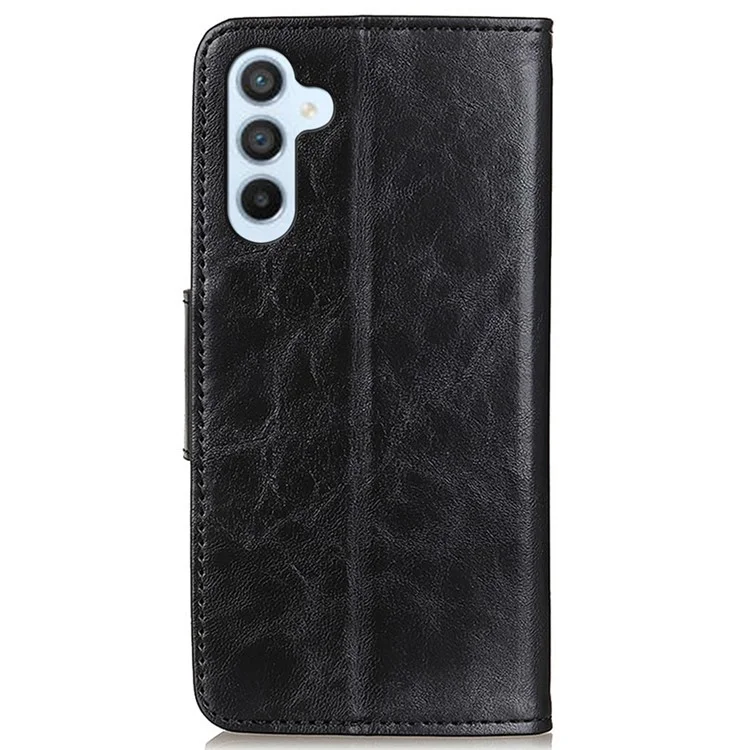 For Samsung Galaxy F34 5G / M34 5G Split Leather Case Crazy Horse Texture Wallet Stand Phone Cover - Black