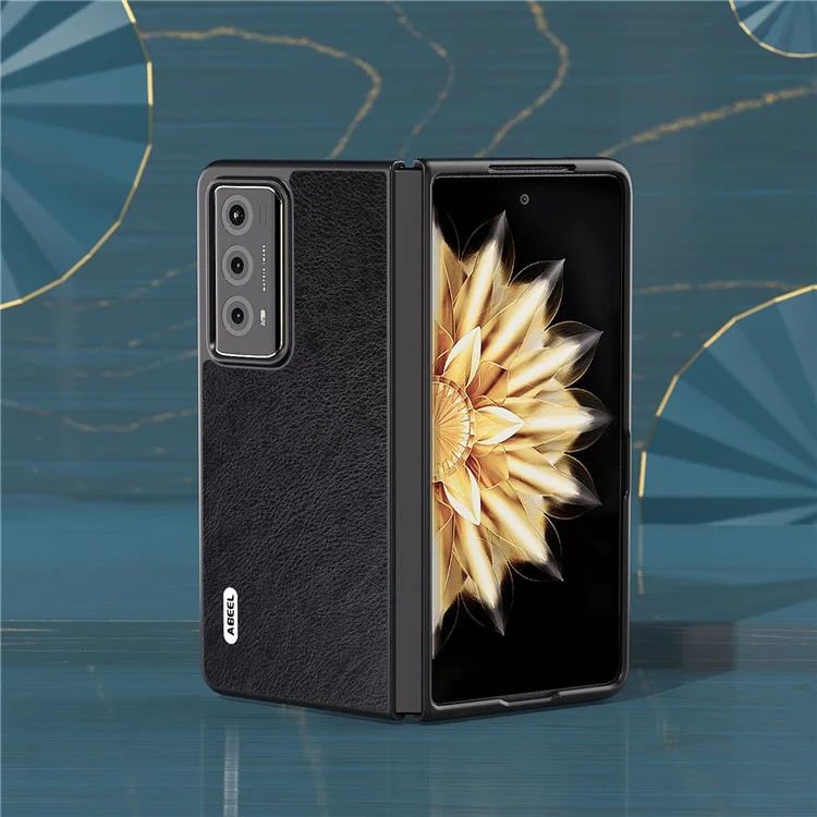 ABEEL Folding Phone Case for Honor Magic V2 5G , Litchi Texture PU Leather Coated PC Cover - Black