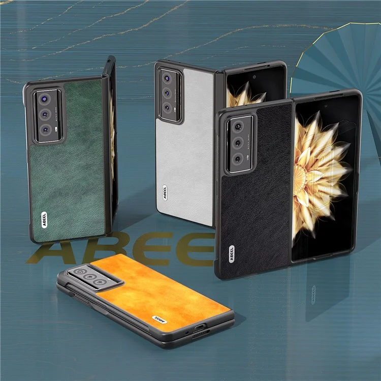 ABEEL Folding Phone Case for Honor Magic V2 5G , Litchi Texture PU Leather Coated PC Cover - Black