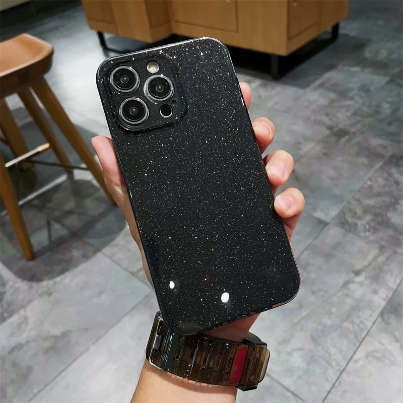 TPU Phone Case for iPhone 13 Pro Sparkling Glitter Design Mobile Phone Cover - Black