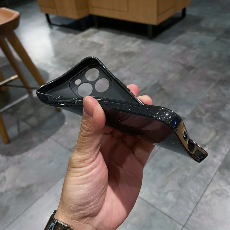 TPU Phone Case for iPhone 13 Pro Sparkling Glitter Design Mobile Phone Cover - Black