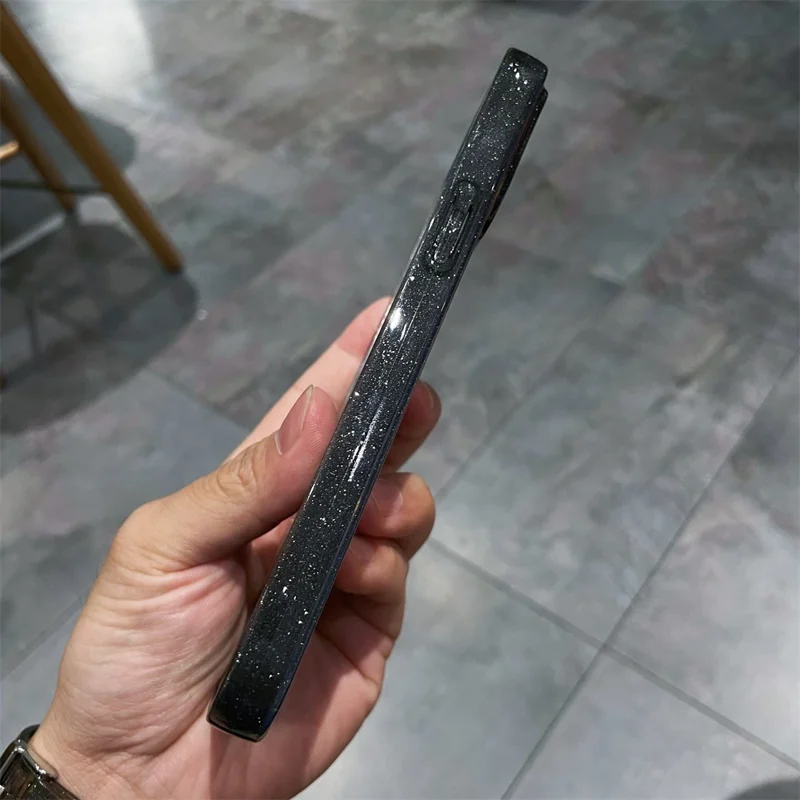 TPU Phone Case for iPhone 13 Pro Sparkling Glitter Design Mobile Phone Cover - Black