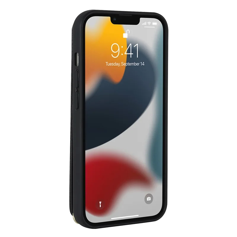 Für iPhone 15 Pro Max Kartenschlitze Kickstand-Hülle PU-Leder beschichtetes TPU-Handyhülle mit Schultergurt - Schwarz
