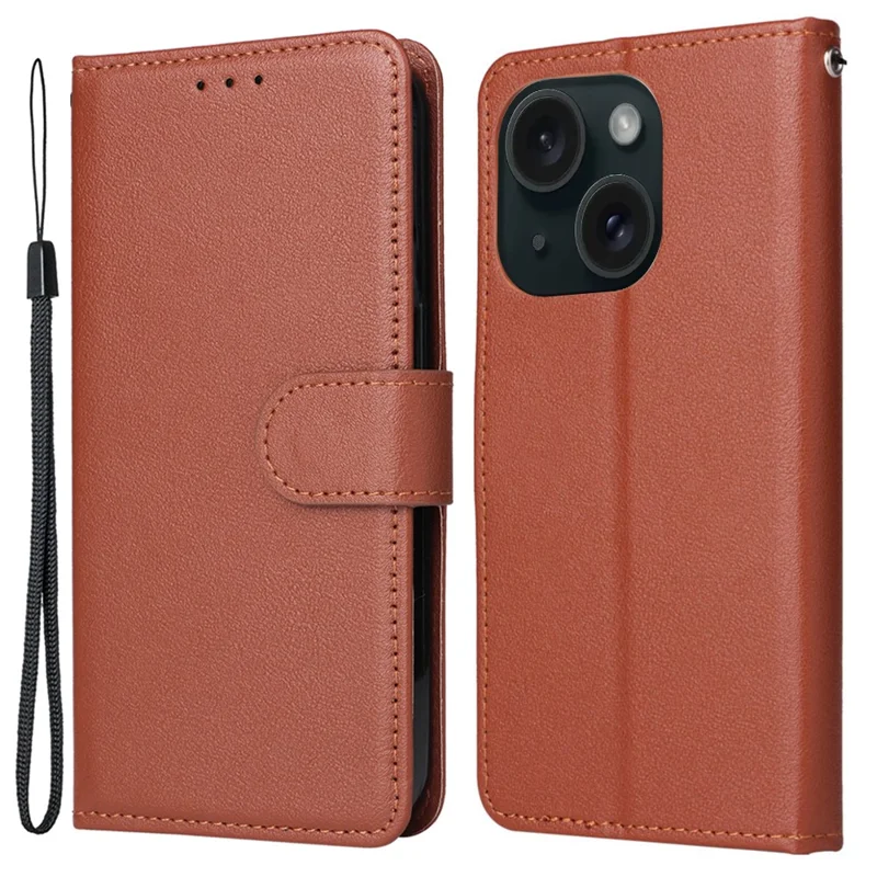 Pour iPhone 15 Fermeture magnétique Flip PU Leather Phone Stand Cover Wallet Cell Phone Case - Brun