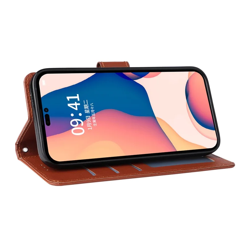 Pour iPhone 15 Fermeture magnétique Flip PU Leather Phone Stand Cover Wallet Cell Phone Case - Brun