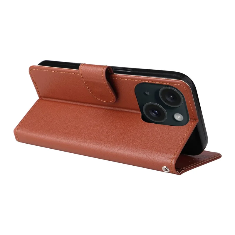 Pour iPhone 15 Fermeture magnétique Flip PU Leather Phone Stand Cover Wallet Cell Phone Case - Brun