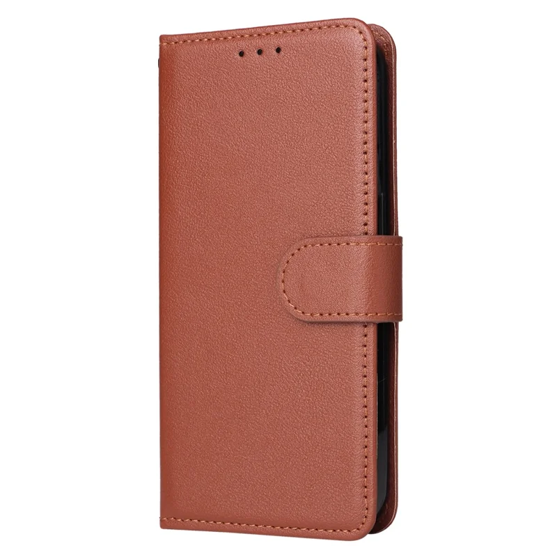 Pour iPhone 15 Fermeture magnétique Flip PU Leather Phone Stand Cover Wallet Cell Phone Case - Brun