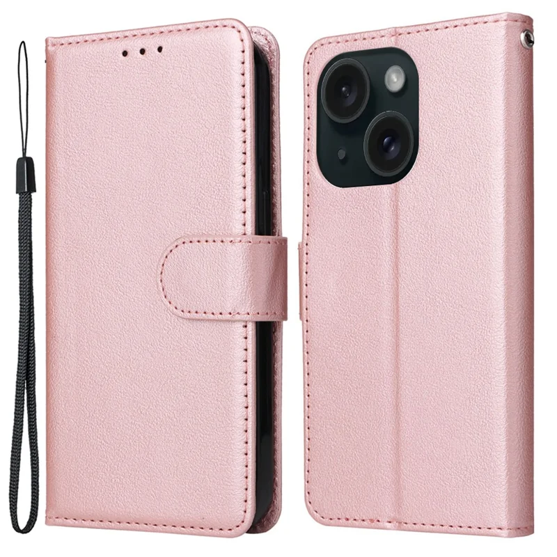 غطاء جلد PU مغناطيسي قابل للطي مع حامل لهاتف iPhone 15 - ذهبي وردي