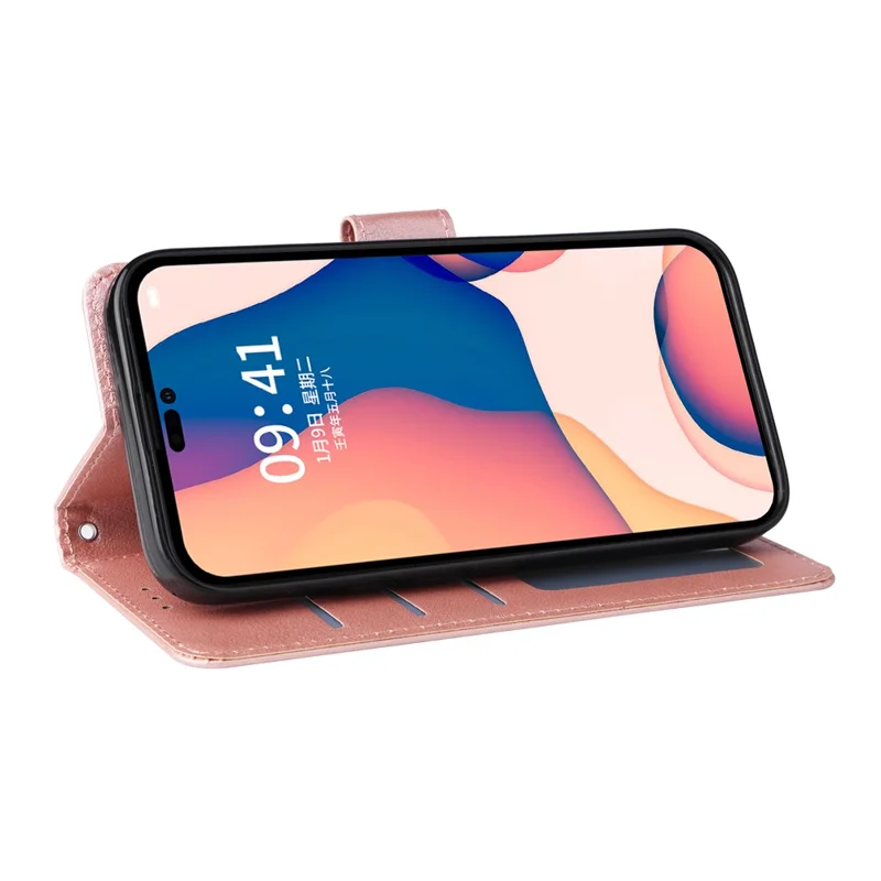 غطاء جلد PU مغناطيسي قابل للطي مع حامل لهاتف iPhone 15 - ذهبي وردي