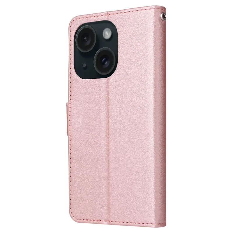 غطاء جلد PU مغناطيسي قابل للطي مع حامل لهاتف iPhone 15 - ذهبي وردي