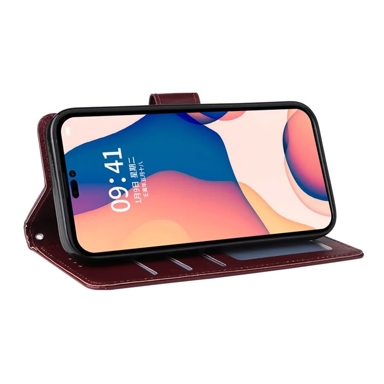 Funda de Teléfono con Tapa, Cartera y Soporte para iPhone 15 Pro Max - Rojo Vino