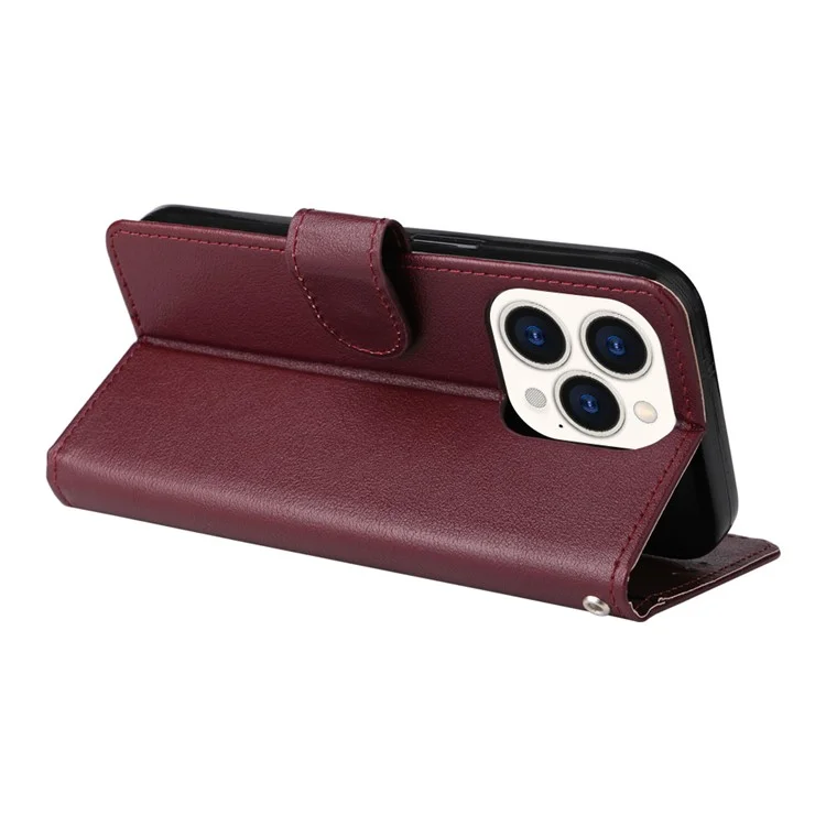 Funda de Teléfono con Tapa, Cartera y Soporte para iPhone 15 Pro Max - Rojo Vino