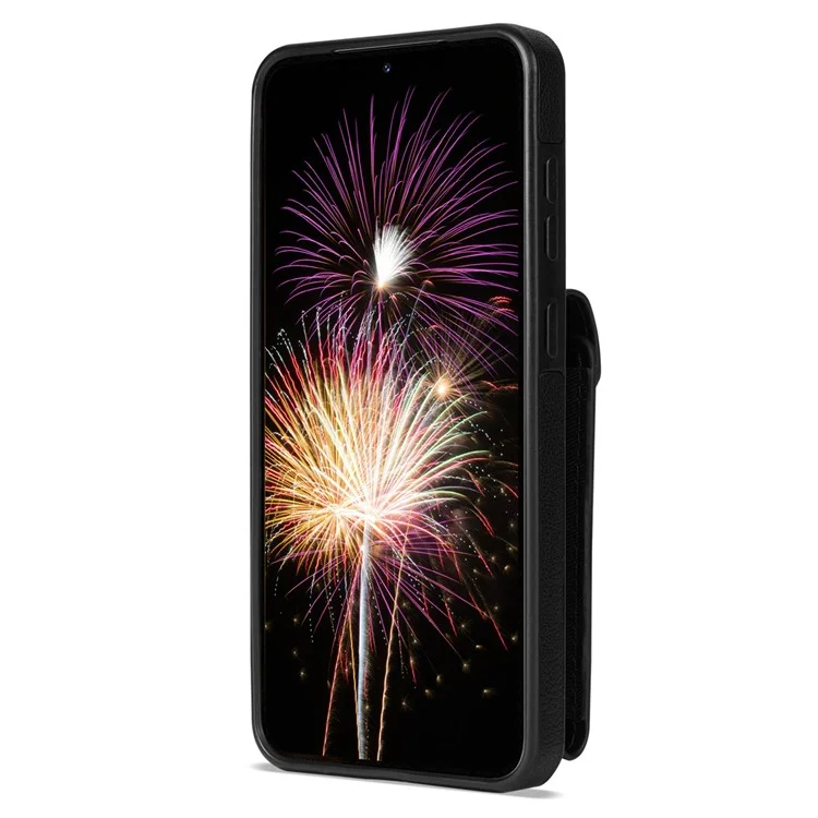 Para Samsung Galaxy A54 5G Card Slots Phone Cover Leather + TPU Zipper Pocket Kickstand Case - Preto