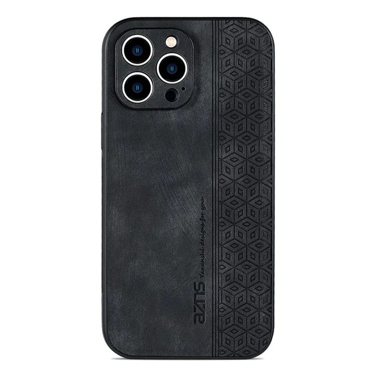 AZNS For iPhone 15 Pro PU Leather Coated TPU Cover Dustproof Shell Imprinted Pattern Phone Case - Black
