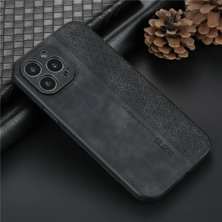 AZNS For iPhone 15 Pro PU Leather Coated TPU Cover Dustproof Shell Imprinted Pattern Phone Case - Black