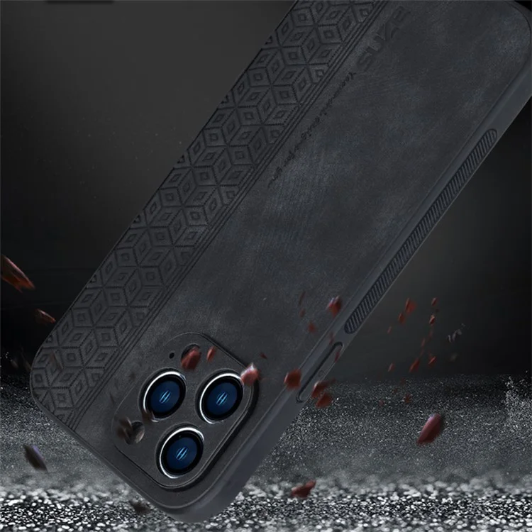 AZNS For iPhone 15 Pro PU Leather Coated TPU Cover Dustproof Shell Imprinted Pattern Phone Case - Black
