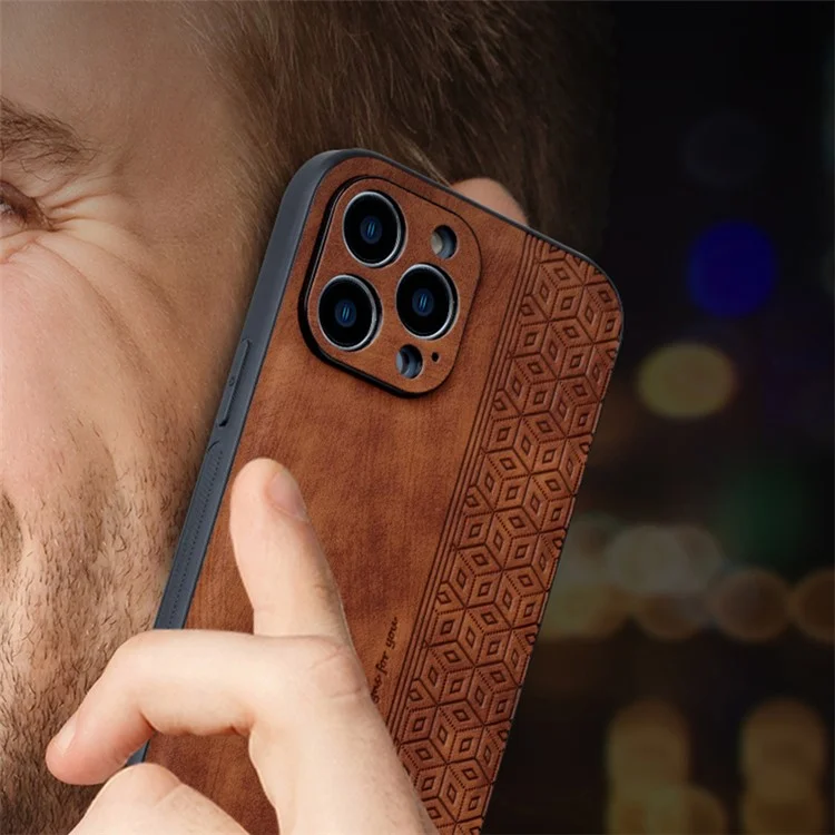AZNS For iPhone 15 Pro PU Leather Coated TPU Cover Dustproof Shell Imprinted Pattern Phone Case - Black