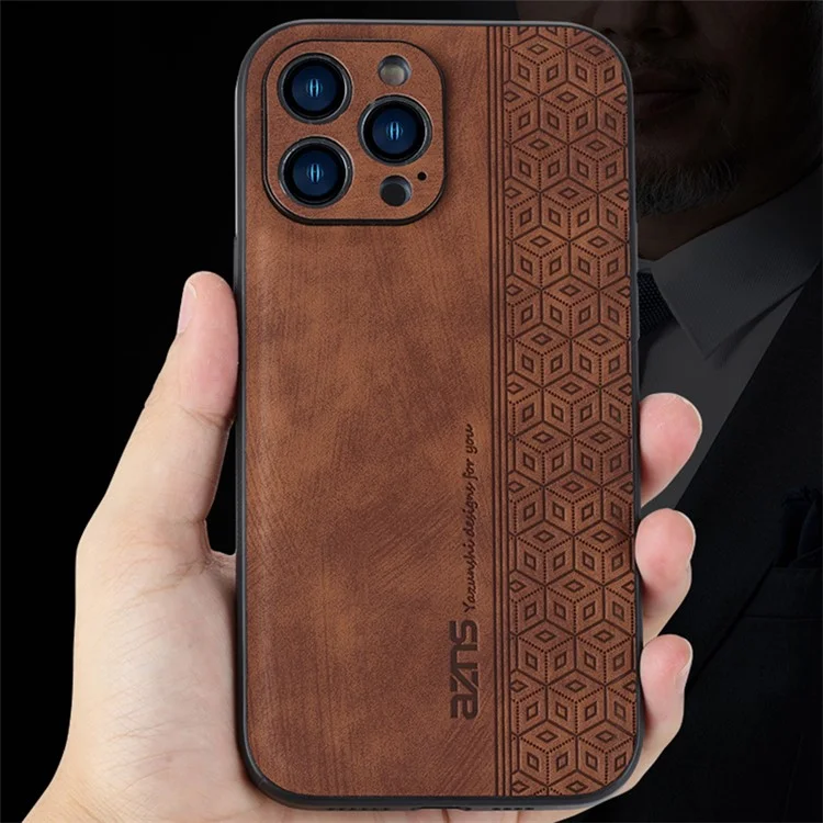 AZNS For iPhone 15 Pro PU Leather Coated TPU Cover Dustproof Shell Imprinted Pattern Phone Case - Black