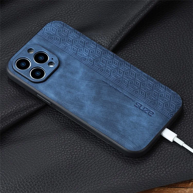 AZNS For iPhone 15 Pro PU Leather Coated TPU Cover Dustproof Shell Imprinted Pattern Phone Case - Black