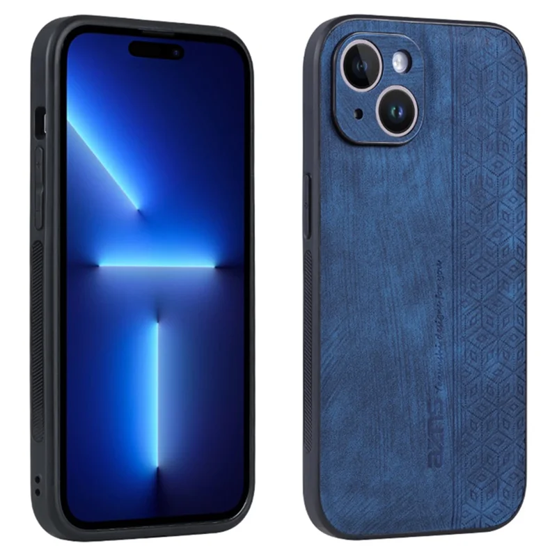 AZNS For iPhone 15 Plus Anti-Scratch Phone Shell Imprinted Pattern PU Leather+TPU Phone Back Cover - Blue
