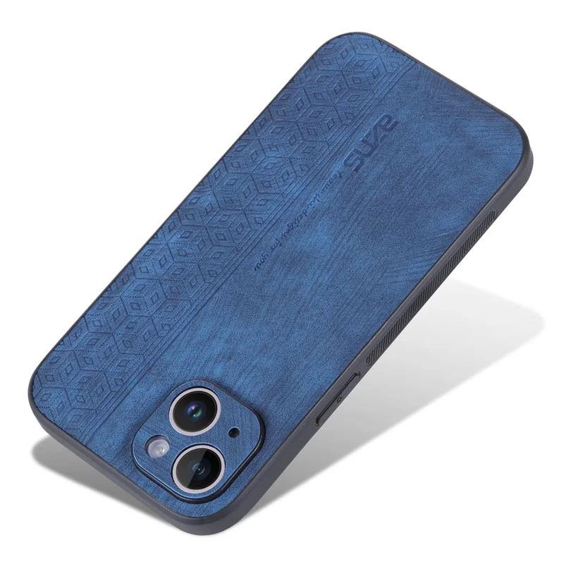 AZNS For iPhone 15 Plus Anti-Scratch Phone Shell Imprinted Pattern PU Leather+TPU Phone Back Cover - Blue