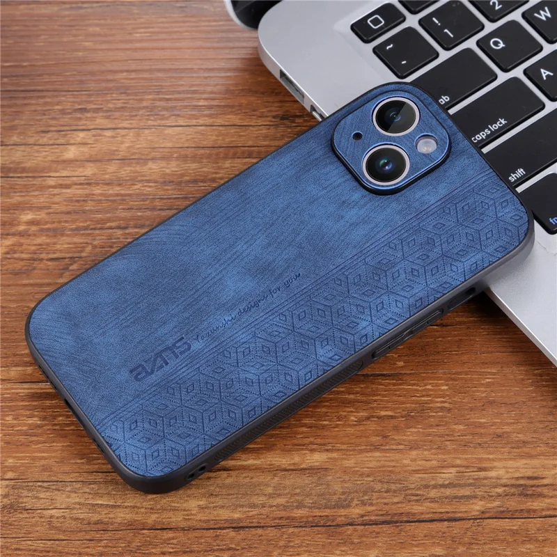 AZNS For iPhone 15 Plus Anti-Scratch Phone Shell Imprinted Pattern PU Leather+TPU Phone Back Cover - Blue
