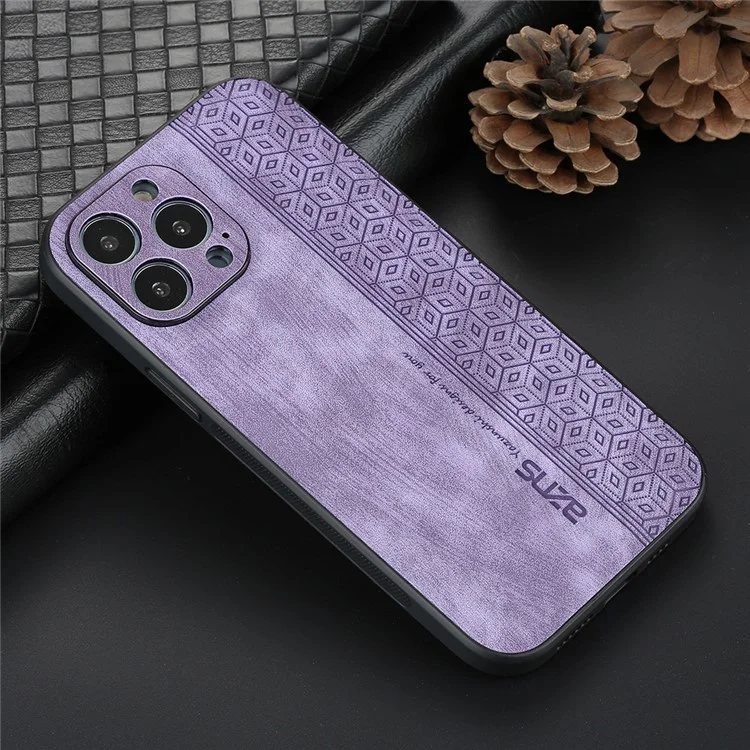 AZNS For iPhone 15 Pro Max Mobile Phone Case PU Leather Coated TPU Imprinted Pattern Protection Cover - Purple