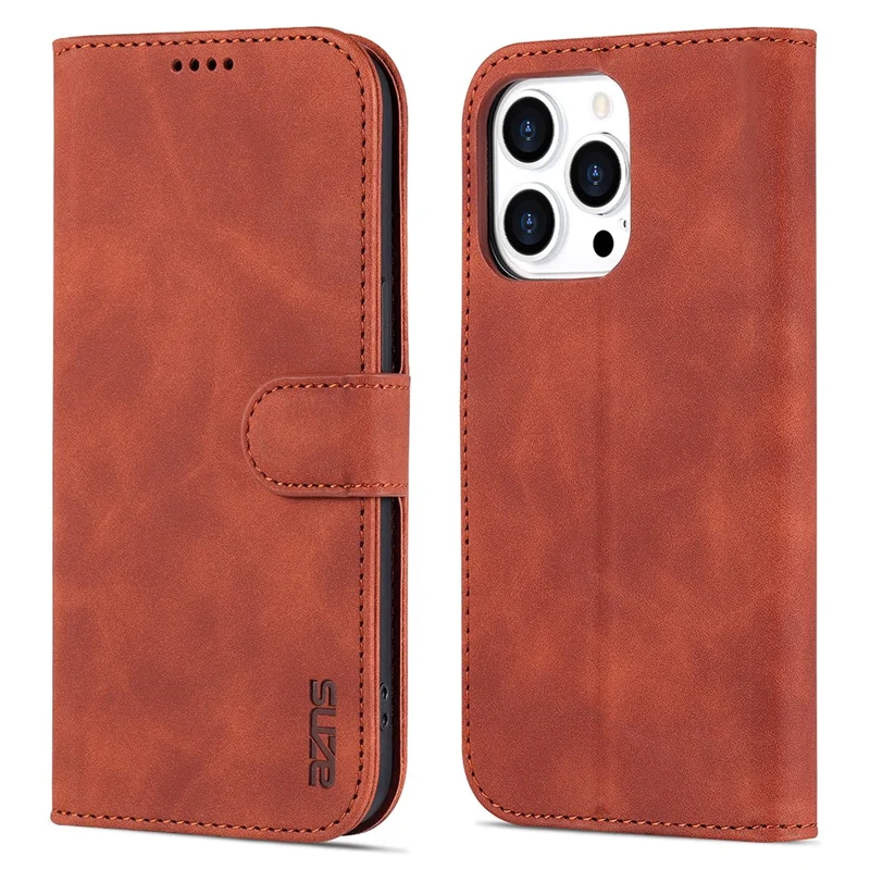 AZNS Per iPhone 15 Pro Max Stand Wallet Anti-Scratch Phone Cover PU Leather Dustproof Cell Phone Case - Marrone