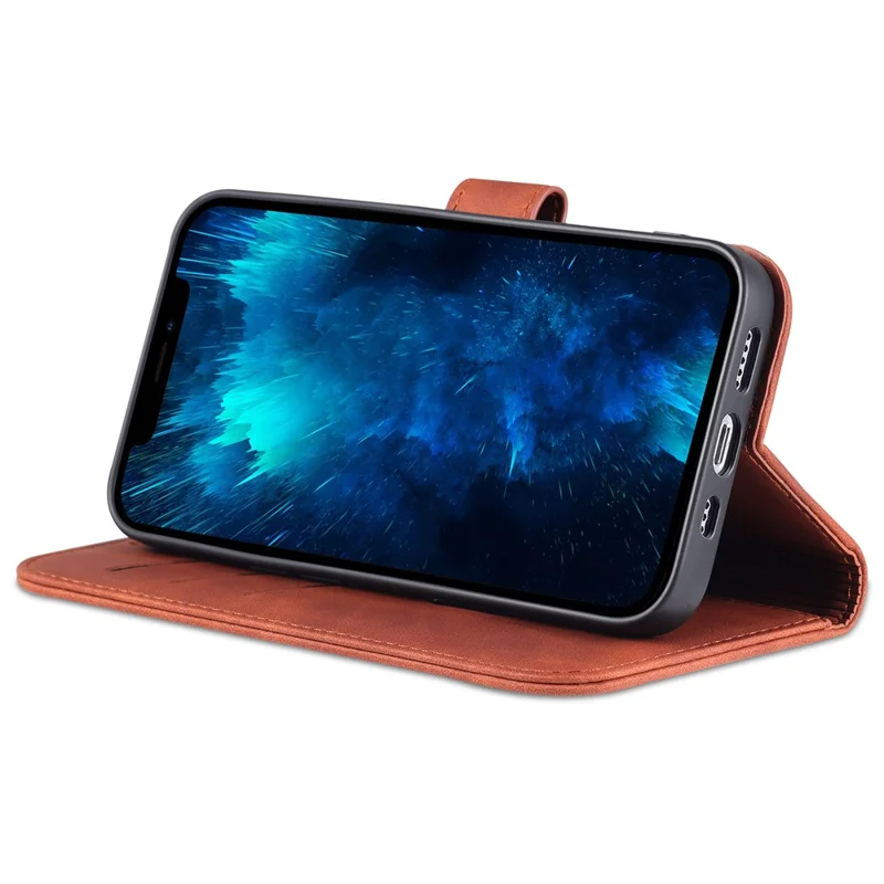 AZNS Per iPhone 15 Pro Max Stand Wallet Anti-Scratch Phone Cover PU Leather Dustproof Cell Phone Case - Marrone