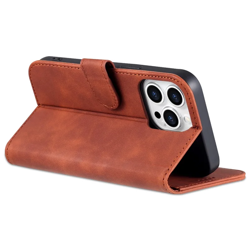 AZNS Per iPhone 15 Pro Max Stand Wallet Anti-Scratch Phone Cover PU Leather Dustproof Cell Phone Case - Marrone