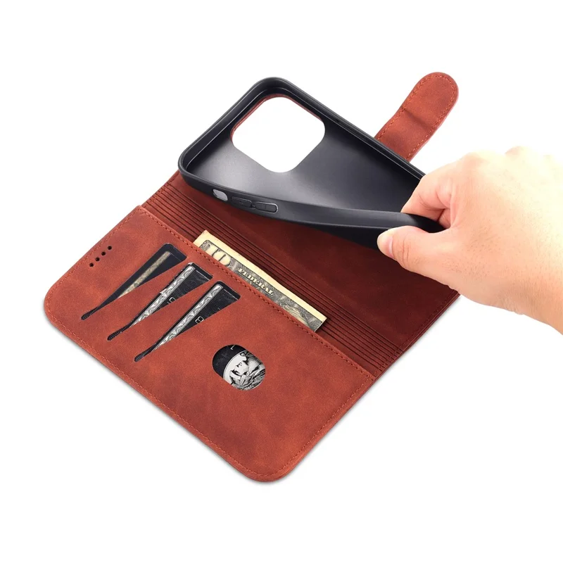 AZNS Per iPhone 15 Pro Max Stand Wallet Anti-Scratch Phone Cover PU Leather Dustproof Cell Phone Case - Marrone