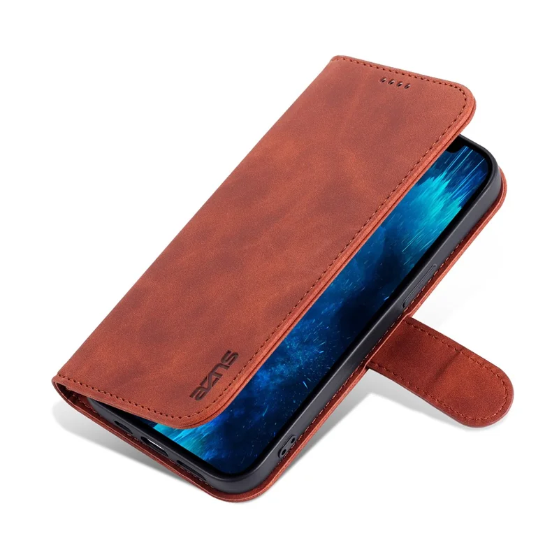 AZNS Per iPhone 15 Pro Max Stand Wallet Anti-Scratch Phone Cover PU Leather Dustproof Cell Phone Case - Marrone