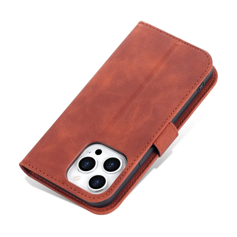 AZNS Per iPhone 15 Pro Max Stand Wallet Anti-Scratch Phone Cover PU Leather Dustproof Cell Phone Case - Marrone
