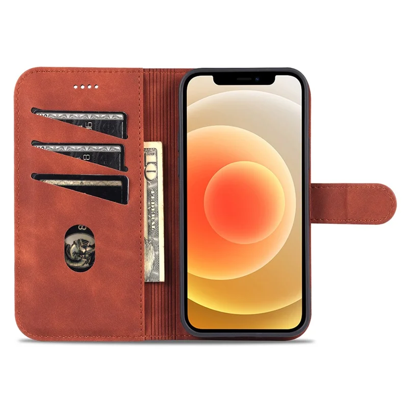 AZNS For iPhone 15 Plus Dustproof Cell Phone Cover Stand Wallet PU Leather Phone Case - Brown