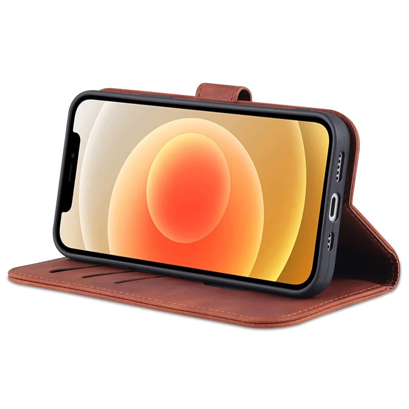 AZNS For iPhone 15 Plus Dustproof Cell Phone Cover Stand Wallet PU Leather Phone Case - Brown