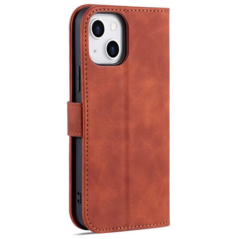 AZNS For iPhone 15 Plus Dustproof Cell Phone Cover Stand Wallet PU Leather Phone Case - Brown